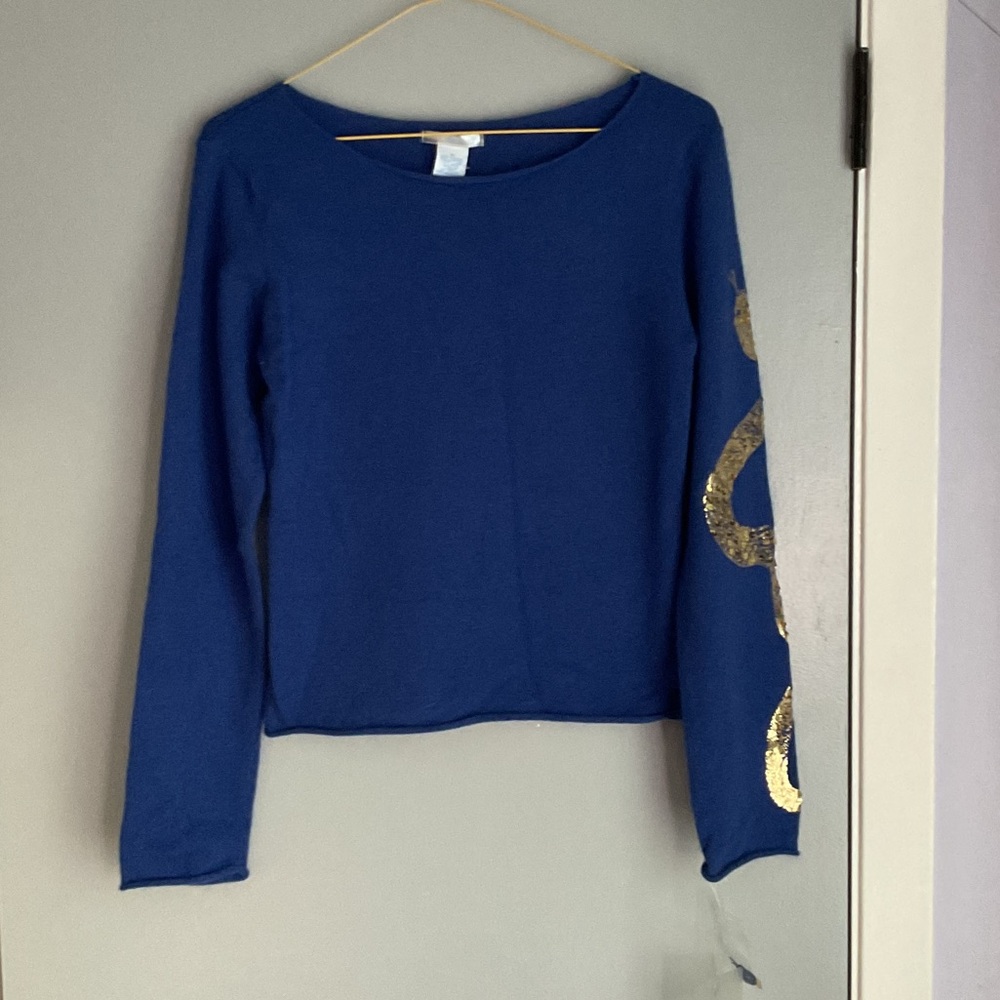 Blue Long Sleeve Top with Gold Accents, size S, new